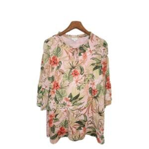 J. Jill Size Large Tropical‎ Floral Print Tunic Blouse